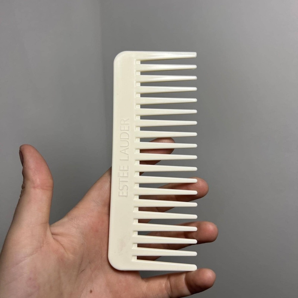 Vintage Estee Lauder Hair Comb White Plastic Wide Tooth Purse Travel Comb NWOB